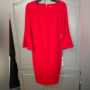 Gorgeous red Calvin Klein bell-sleeve dress.